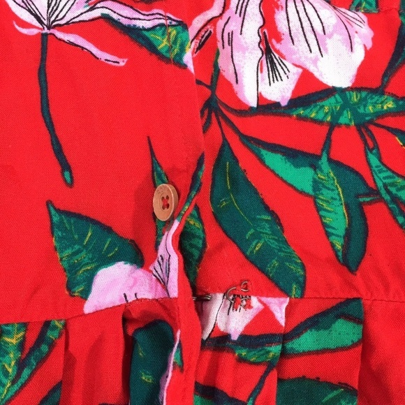 Roxy Red Vacation Floral Collared V Neck Sun Dress - Picture 5 of 8